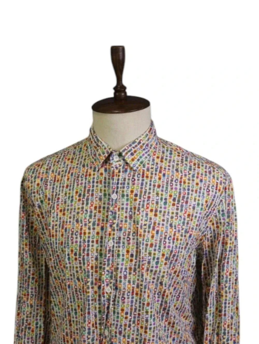 Desigual Multicolor Dot Grid Long-Sleeve Button-Down Cotton Shirt Sz XL